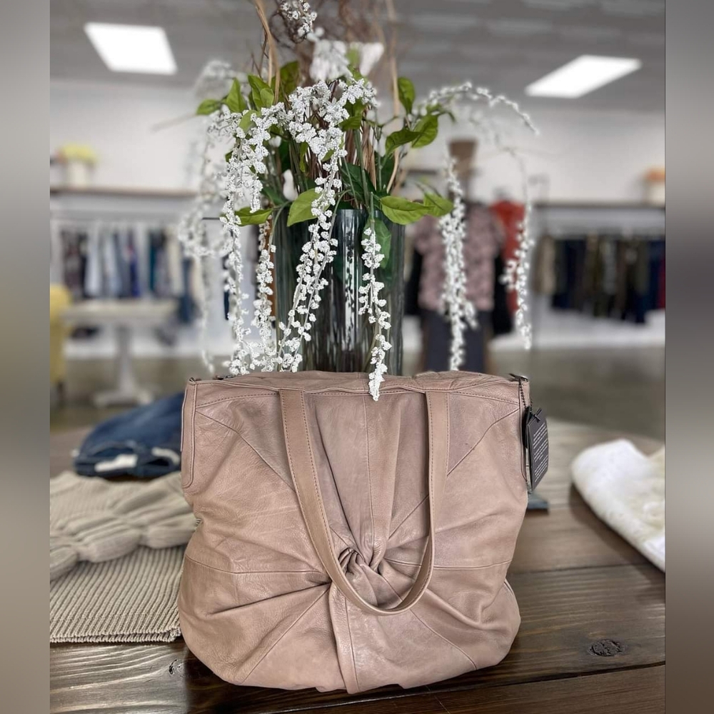 DAY & MOOD Knot Taupe Leather Hobo Handbag